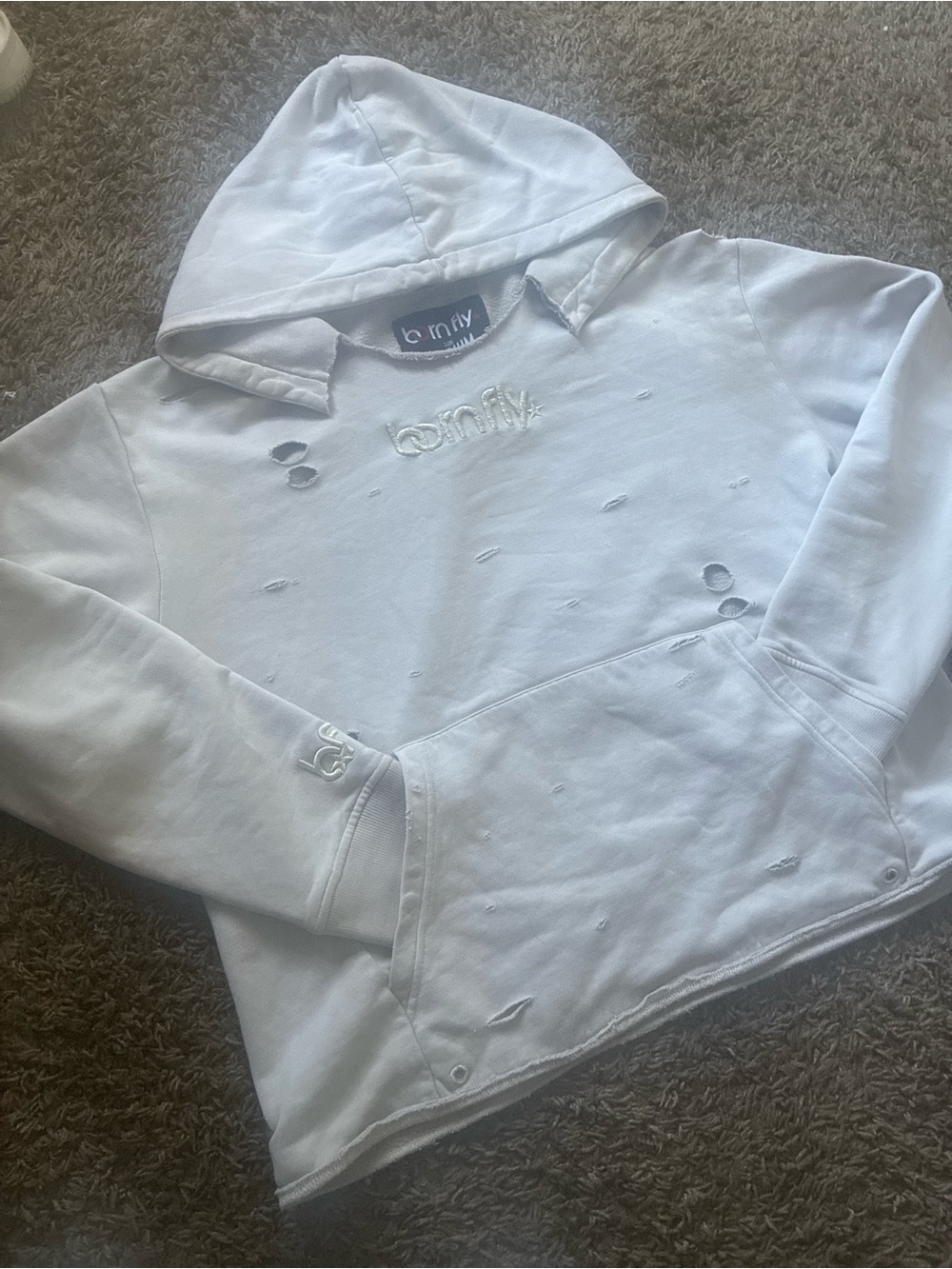 Distressed White Hoodie